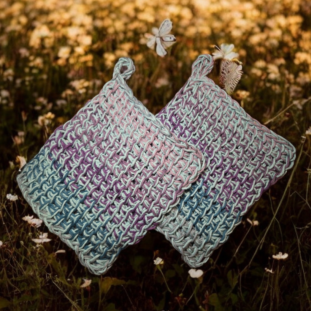 Handmade Tunisian Crochet Washcloth/Dishcloth/Potholder/Hot Pads 100% Cotton NWT - Picture 4 of 4